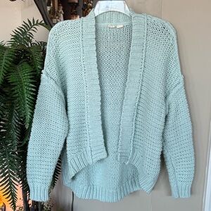 Anthropologie Moth Spring Green Cocoon Cardigan Chunky Knit Drape Front Sweater